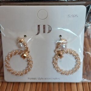 Gold Tone Pearl Hoop Earrings